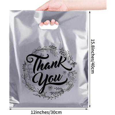 China Recyclable Thank You Goods Grocery Bags Plastic Retail Shopping Bag Reusable Gift Bags Bulk With Handles For Boutique for sale