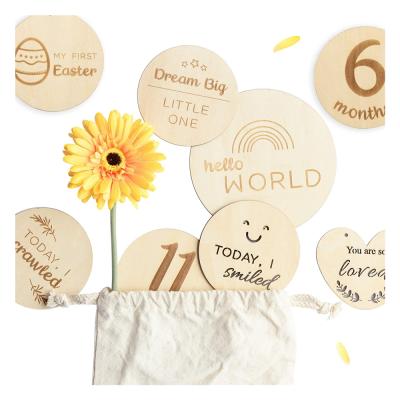 China FHGBaby Europe Monthly Milestone Cards, Each Month's Wooden Discs Double Sided, Use As Milestone Stickers, First Birthday for sale