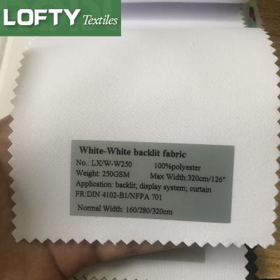 China Backlit White Polyester 250gsm Triple Flame Retardant Flame Retardant Fabric For Latex Printing for sale