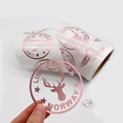 China Waterproof Custom Foil Copper Hot Stamped Sticker , Roll Rose Gold Foil Hot Stamping Labels for sale