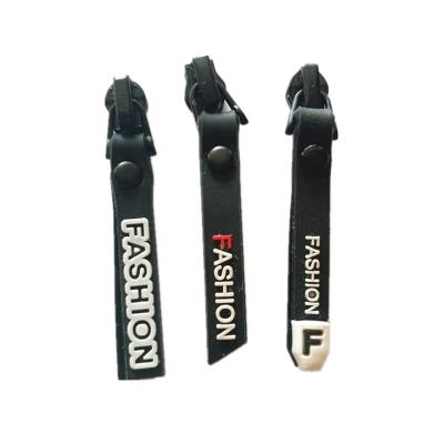 China Beautiful Fashion and Durable Black Custom Logo PVC Silicone Zipper Puller Waterproof Nylon Rubber Soft Plastic Plastic Slider Main Pull for Sports Wear Garment for sale