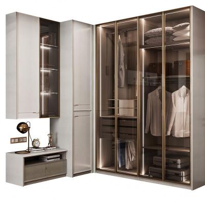 China OPPEIN Modern Corner Modern Teak Wood Bedroom Sliding Design Wardrobe Bedroom Wardrobe Closet Bedroom Furniture for sale