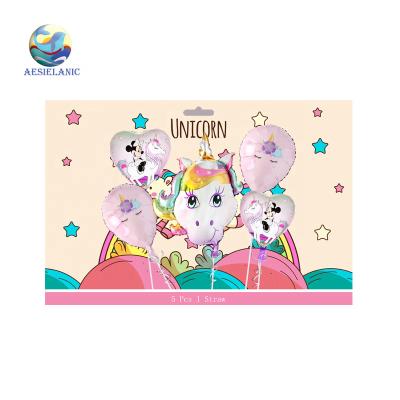 China Advertising Toy 5Pcs Unicorn Head Foil Balloon Package Contain 18