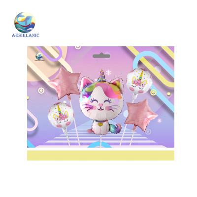 China Rainbow Unicorn Cat Foil Balloon Decoration 5Pcs Package Contain 18