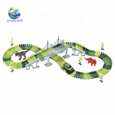 China Kid 2020 New 192 PCS Electric Toy Rail Car Toy For Children Educational DIY Assembled Dinosaur Building Block Track Toy for sale