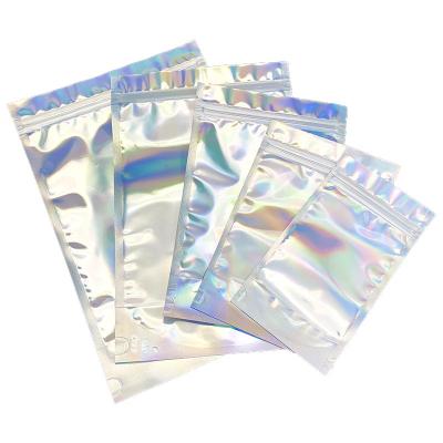 China Longine 98 Custom Resealable Moisture Proof Smell Proof Plastic Self Adhesive Zipper Lock Packaging Top Zipper Holographic Bags for sale