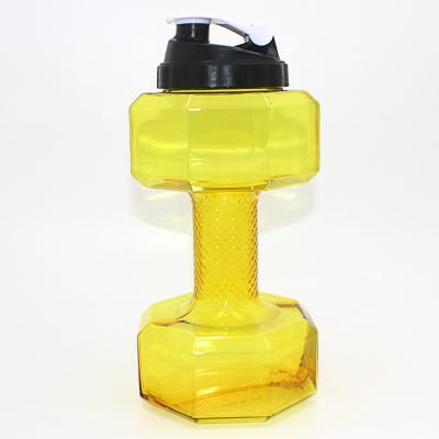 China Reusable Plastic Sports Water Bottle 2.2L Half Gallon Gym Dumbbell Water Bottle Durable Leak Proof for sale