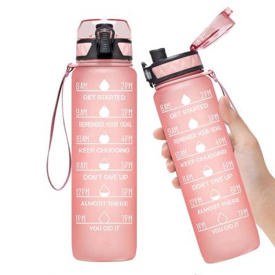 China 1 Liter Sustainable Bpa Free Reusable Sports Motivational Water Bottle Gym With Time Marker for sale