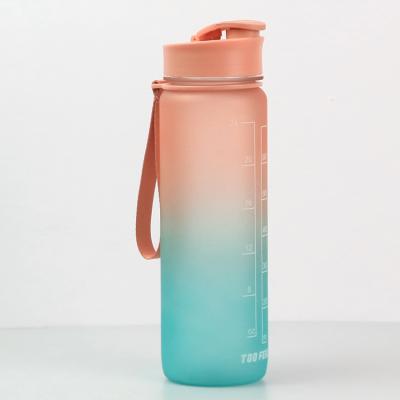 China 1L Gradient Color Water Viable Plastic Cup With Weather Marker BPA Free Outdoor Sport Bottle For School for sale