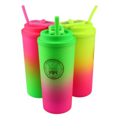 China 500ML Sustainable Logo Reusable Plastic Coffee Cup Custom Made Eco Friendly With Silicone Straw for sale