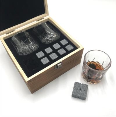 China Whiskey Stone Stocked Glass Cooling And Wooden Box Gift Sets High Quality Ice Cube Whiskey Cooling Set for sale