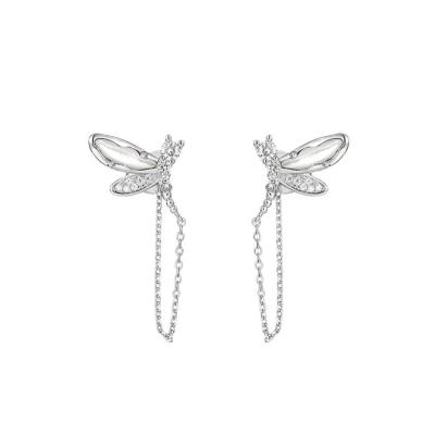 China Cute Dragonfly Chain Stud Earrings Wings With Zircon Inserted Earrings Silver/18k/14k Gold Plated OEM Customizable Fine Jewelry for sale