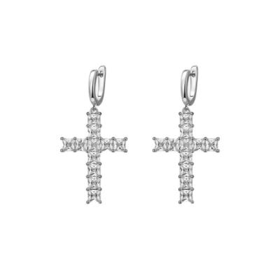 China Religious Cross Huggie Twinkle Earrings Simply Design Insert Earrings With Zircon Silver/18k/14k Gold Plated OEM Customizable for sale