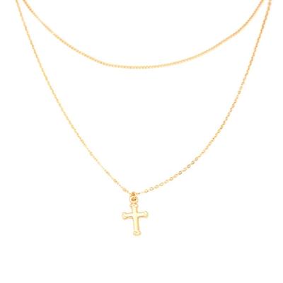 China NEW OEM Religious Factory Direct Silver 925 18K/14K Gold Plated Customizable Fashion Double Chain Cross Supplied Necklace for sale