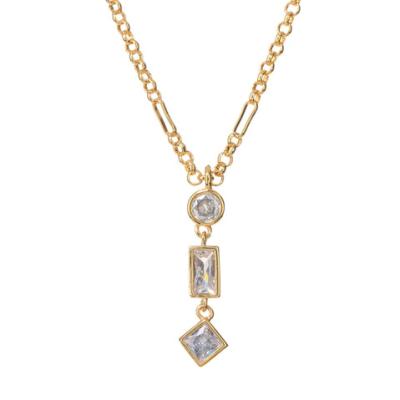 China CLASSIC Round Square Necklace Chain Necklace OEM Charm Rectangle Zirconia Women's Jewelry Sterling Silver Gold Plated Pendant for sale