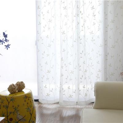 China Translucdus embroidery curtain fabric roll sittingh part sheer linen voile for sale