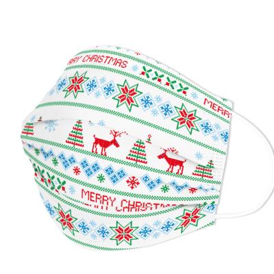 China Breathability Christmas printed patterns green disposable adult maskss three-layer dustproof sweater maskss with meltblown for sale