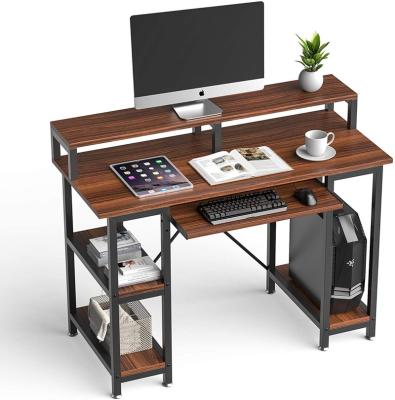 China Metal Steel Frame Workstation Corner Laptop Desk Computer Survey Convertible Wood Table with Shelves and Bookcase Shelf for sale