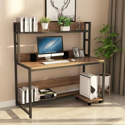 China Metal Steel Frame Workstation Corner Laptop Desk Computer Survey Convertible Rustic Wood Table with Shelves Bookcase Shelf for sale