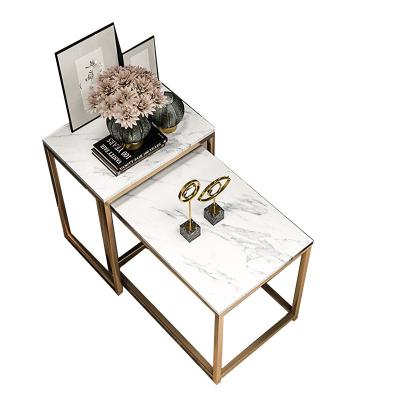 China Modern Luxury Nesting Extendable 2 Piece Marble Side Table Coffee Table for sale