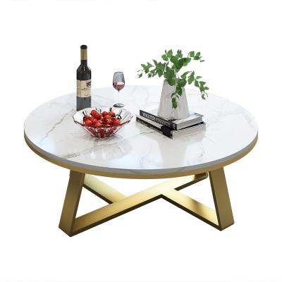 China Luxury Modern Design Elegant Entryway Extend Round Stainless Steel Gold Frame Marble Top Coffee Table for sale