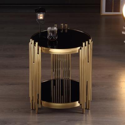 China EUROPEAN luxury modern black metal frame side glass top table for living room for sale