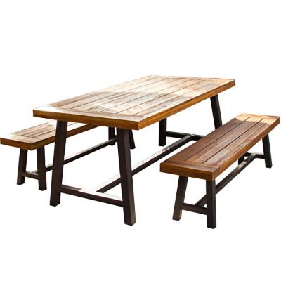 China Weather Resistant American Garden Furniture Outdoor Rustic Wooden Restaurant Dining Set Table for sale