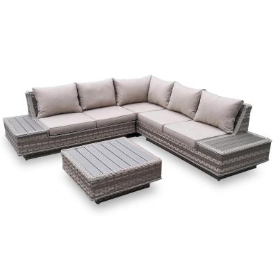 China EUROPEAN Outdoor Luxury Poly Rattan Patio Lounges Corner Garden Sofas With Side Tables for sale