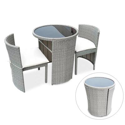 China Saving Space Around Small Outdoor Bistro Table Gray Compact Poly Rattan Rattan Set Patio Balcony Garden Furniture for sale