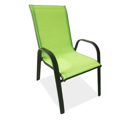 China Outdoor Green Metal Steel Sling Garden Chair Patio Chair Stackable Stacking Armchair for sale