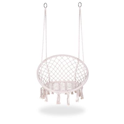 China Modern Indoor Outdoor White Beige Round Macrame Hammock Chair Arming Rope Swing Chair for sale