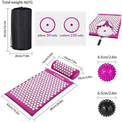 China Custom Made Plastic Spike Acupressure Mat Shakti Needle Mat Set With Spikes Logo Exercise Yoga Massager Mat ABS Sponge + Cotton + Spine Pillow for sale