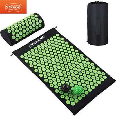 China Plastic Acupressure Mat And Pillow Set Shakti Mat Lotus Acupuncture Mat Best Back Pain Relief Yoga Massage Acupressure ABS Sponge+Cotton+Spine for sale