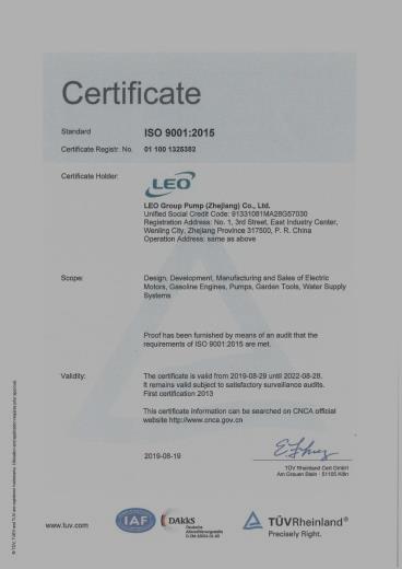 ISO9001 - Leo Group Pump (zhejiang) Co., Ltd.