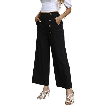 China OEM Breathable Ladies Wide Leg Cropped Trousers Capris Elastic Waist Multi Pocket Palazzo Women Pants for sale