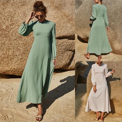 China 2021 Latest Empire Color Cuff Dresses Women Anti-Static Long Sleeves Pure Quantity Elastic One-Line Casual Dress for sale