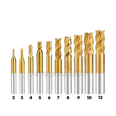 China Advertising Company 10pcs/set Solid Carbide Coated 2-12mm Cutter Tool 4 Flute Endmill Cutter Carbide Endmill Steel CNC Machine Tools for sale