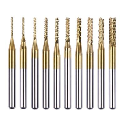 China Advertising Company 10pcs/set 0.5-3.175mm Carbide Titanium Coated 3.175mm Leg PCB Milling Cutter For PCB Machine for sale