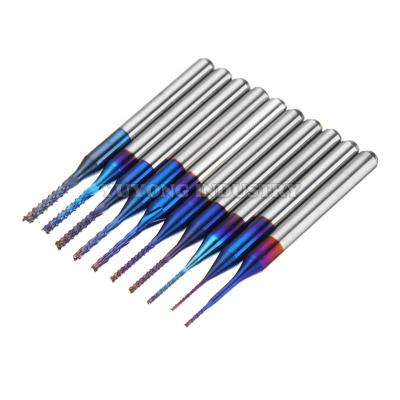 China Advertising Company 10pcs/set CNC Tool Tungsten Carbide Corn Teeth End Mill 0.5-3.175mm Coated Milling Cutter 3.175mm Nano-blue (1/8