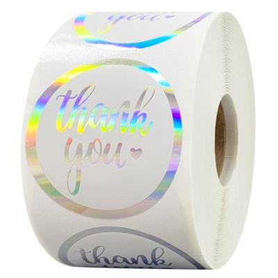 China Waterproof High Quality Custom Self Adhesive Label Roll Thank You Holographic Label Sticker for sale