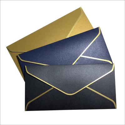 China Gift Envelope Custom Design Luxury Gold Foil Edge Decoration Black Thank You Card Envelope for sale