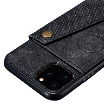 China The latest popular shockproof casual leather phone case with holder in 2021 can insert credit card for iphone11 mobile phone case for sale