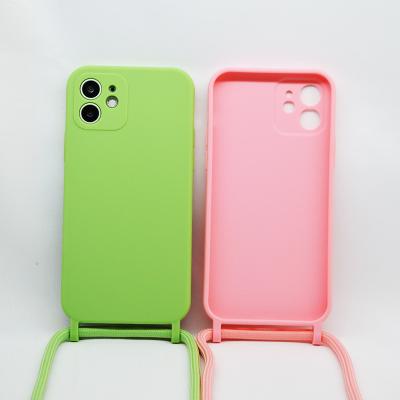 China Anti-fall Liquid Silicone Hanging Flange Phone Case For iPhone 11 Necklace Cross - Body Phone Case For iPhone 12 Phone Strap Cover for sale