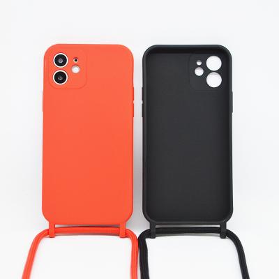 China Anti-fall Liquid Silicone Hanging Flange Phone Case For iPhone 13 Necklace Cross - Body Phone Case For iPhone 12 Phone Strap Cover for sale