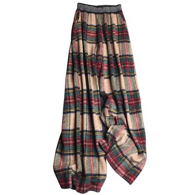 China QUICK DRY Wool and Velvet Retro China Plaid Ladies Women's Pants Red Thick and Loose for sale