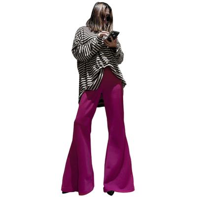 China QUICK DRY Rose Red Polyester Corduroy Patterned Elastic Waist Ladies Knitted Rocket Pants for sale