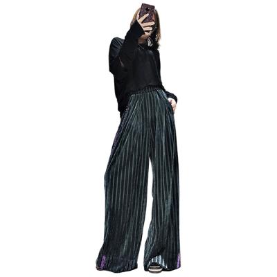 China Dark Green Velvet Sequined Straight Women's Extra Wide Leg QUICK DRY Loose Wide Leg Pants for sale