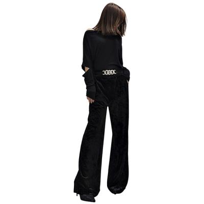 China Hot Selling QUICK DRY Velvet Leg Women High Waist Black Straight Casual Lounge Wide Leg Pants for sale