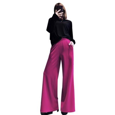 China Ladies Smooth QUICK DRY Rose Red Glossy Straight High Wasted Fits Loose Wide Leg Pants for sale