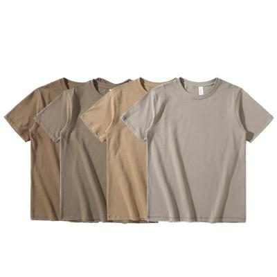 China 270g de algodón puro camiseta de manga corta de peso pesado para hombres y mujeres de color sólido simple y suelto camiseta de cuello redondo estadounidense camiseta cultural de pareja en venta